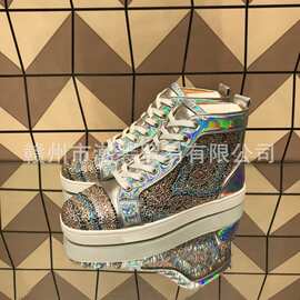cl andgz男鞋幻彩色烫钻高帮红底鞋水晶钻鞋女鞋情侣休闲板鞋彩钻