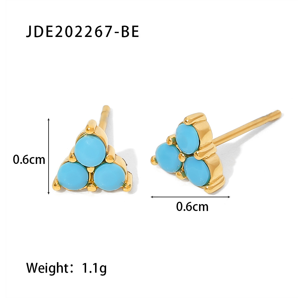 Fashion Triangle Stainless Steel Ear Studs Gold Plated Turquoise Stainless Steel Earrings