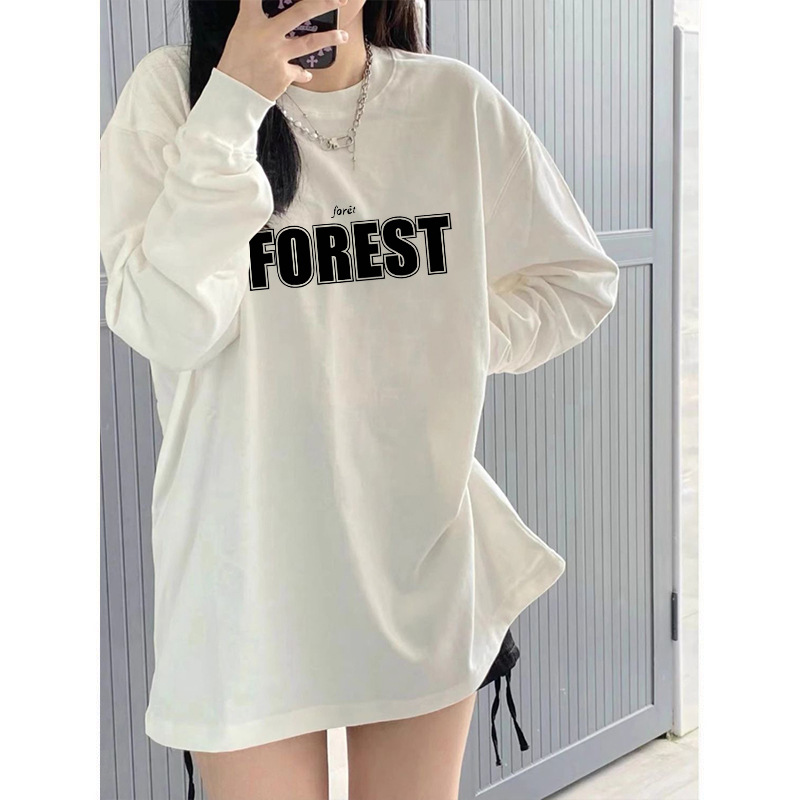Camiseta blanca simple americana para mujeres nueva primavera y otoño nicho suelto camisa de manga larga de algodón con camisa de base