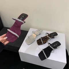 89-00~坡跟法式高級感氣質方頭露趾涼拖鞋女外穿2024年夏季新款