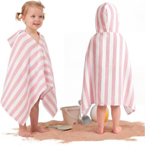 Personalizado transfronterizo toallas de gaza para bebés toallas de playa de tela plana con capuchón 1 - 3 años rayas toallas de baño para niños