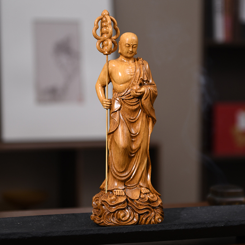 地藏王菩萨摆件佛像高档中式禅意装饰客厅茶桌博古架仿木雕工艺品
