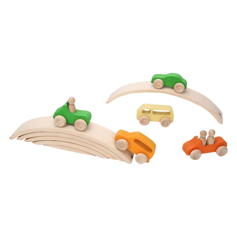 Bloques de construcción de arco iris de coches juguete villano bloques de construcción de madera roja 7 Carro de haya suministro directo de fábrica al por mayor