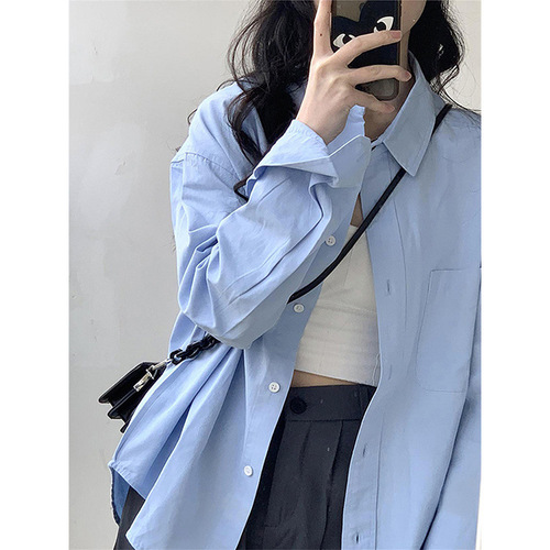 2025 Spring Collection Blue Women's Shirt French Style Outerwear Design-Oriented Niche Long-Sleeve French Top
