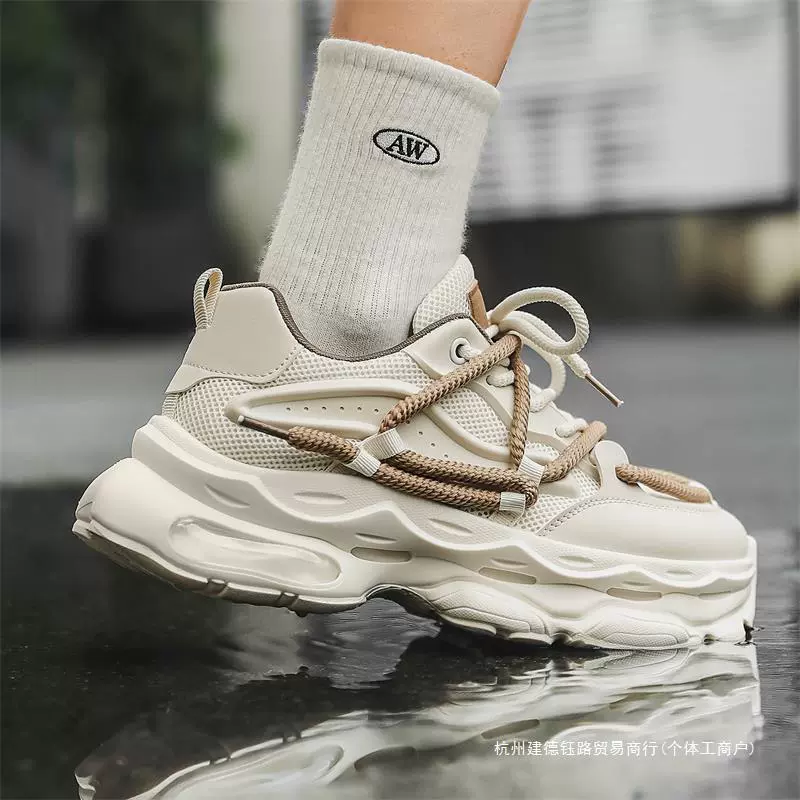 Новые популярные мужские туфли 2024 года, модные спортивные ретро-«dad shoes», мужские трендовые обувь на толстой подошве для увеличения роста, дышащая сетка
