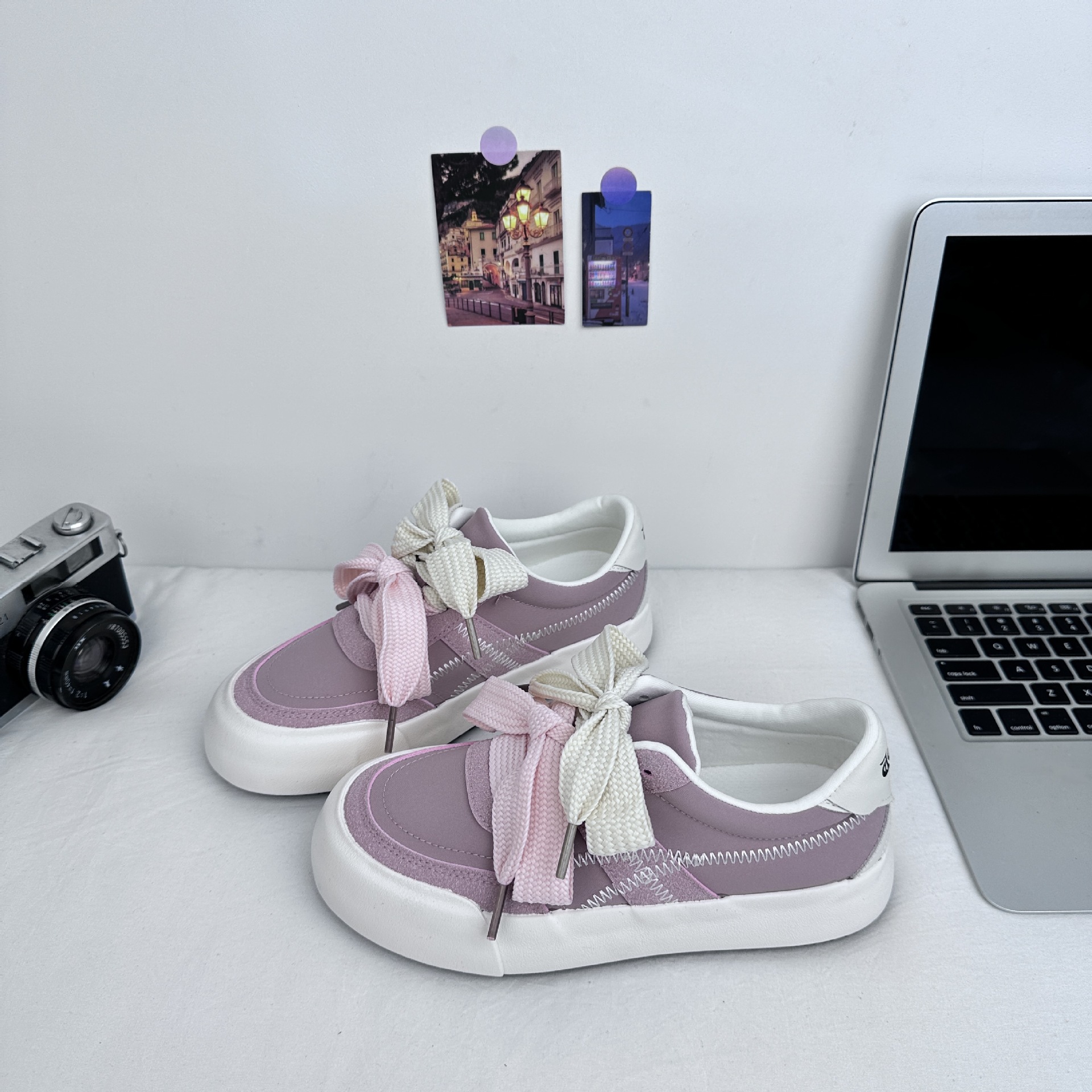 Nicho americano Zapatos de cuero en polvo de cuero compuesto universal mujeres in tide 2025 primavera nuevos zapatos de lona casuales suela gruesa 6604