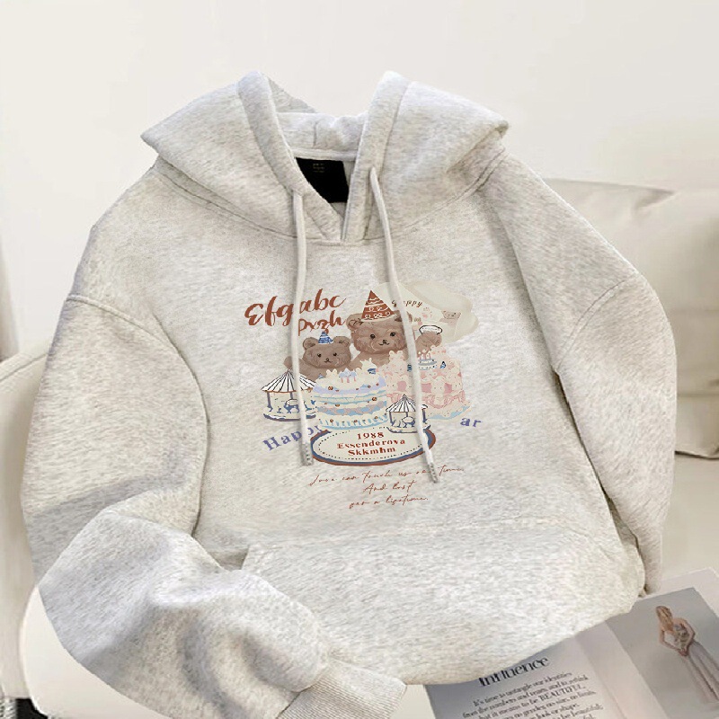 Cartoon Gray Hooded Sweatshirt for Women Spring Thin Jacket 2025 New Hot Style Loose Slimming Look Top for Small People Cartoon Gray Hooded Sweatshirt for Women Spring Thin Jacket 2025 New Hot Style Loose Slimming Look Top for Small People