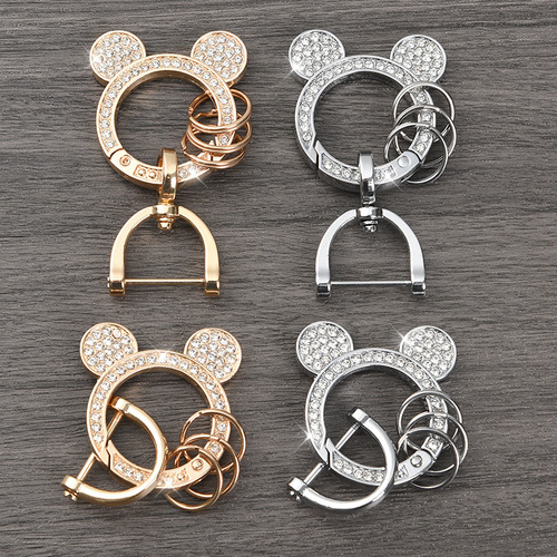 High-end genuine leather Mickey and Minnie car keychain for women, exquisite ins internet celebrity cute keychain pendant creative gift