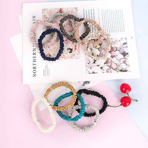 Butterfly embroidery 22mm satin 100 mulberry silk hair tie XS extra small French headband does not hurt hair hair accessories