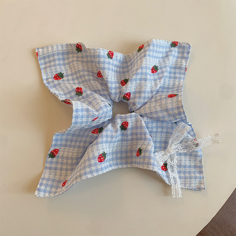 韩系高级感格纹蝴蝶结方巾大肠发圈女时尚百搭扎低马尾发绳头饰品|undefined