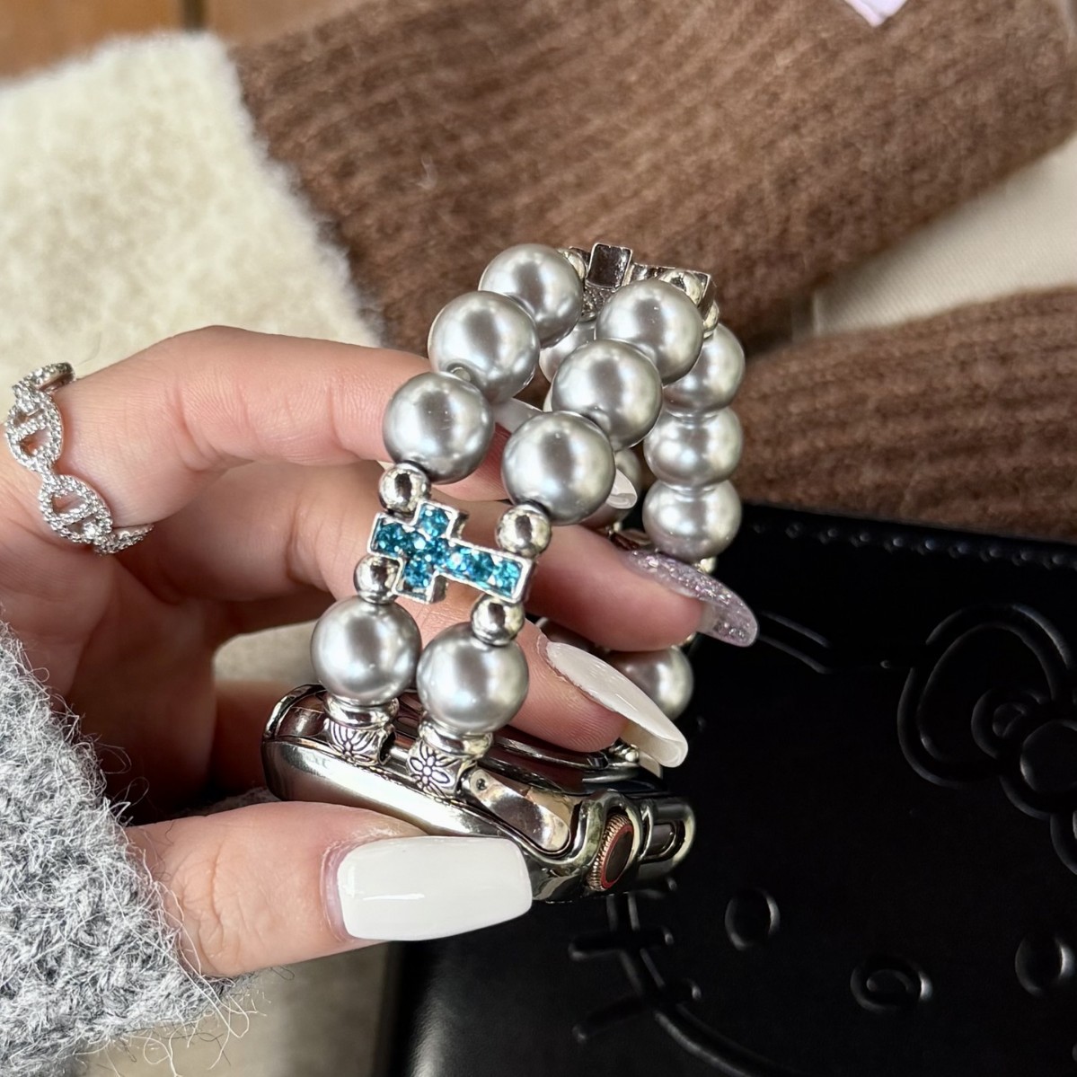 Suitable for Iwatchs11 Watch Strap Applewatch Real Hemp Color Bead Chain Strap Apple Watch S10 Women's Model