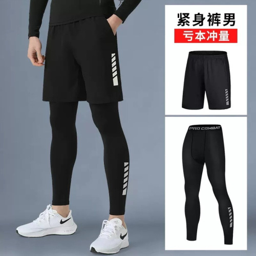 Tight-fitting running thin quick-drying men's training sports student fitness suit set for spring and summer morning runs, two-piece set basketball pants factory