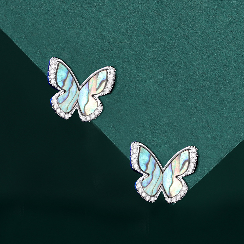 1 Pair Sweet Simple Style Butterfly Plating Inlay Copper Shell Ear Studs display picture 8