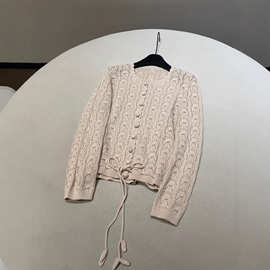 2025早秋新款精致优雅气质舒适时尚亲肤圆领手钩镂空百搭针织开衫