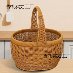 新款纯手工仿藤编织水果篮购物篮提篮鸡蛋手提菜篮子收纳采摘野餐