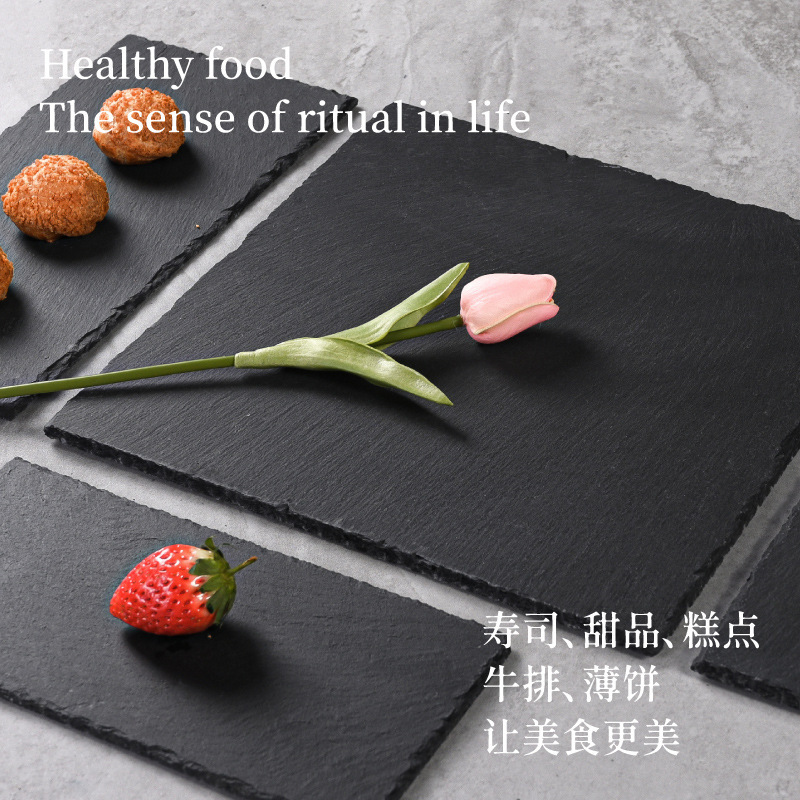 Natural Slate Steak Plate Placemat Black Slate Rock Western Restaurant Sushi Stone Plate Dining Stone Pot Stone Plate