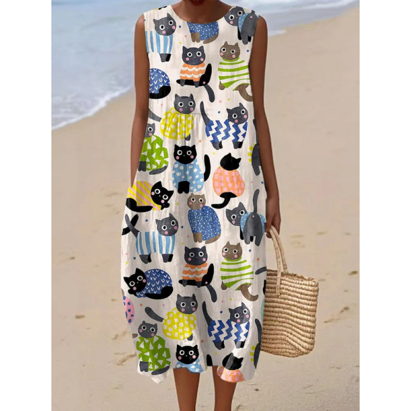 dress with sleeves with a round collar for leisure sleevless