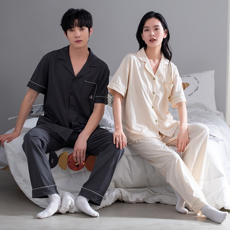 [Algodón antibacteriano] Pijamas de pareja de nuevo estilo, pantalones de manga corta de algodón de primavera y verano para hombres, ropa informal para el hogar, traje de mujer