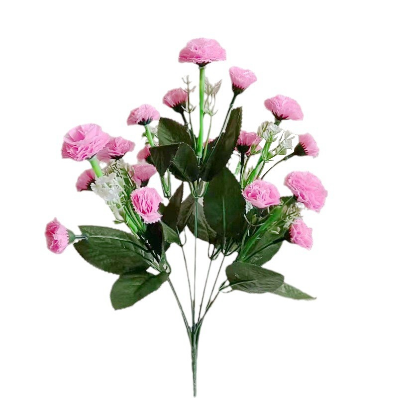 Flor artificial Flor falsa 7 tenedores 21 flores Decoración de clavel Flor de seda Flor de tela Flor de plástico Decoración de habitación Flor pequeña Ramo
