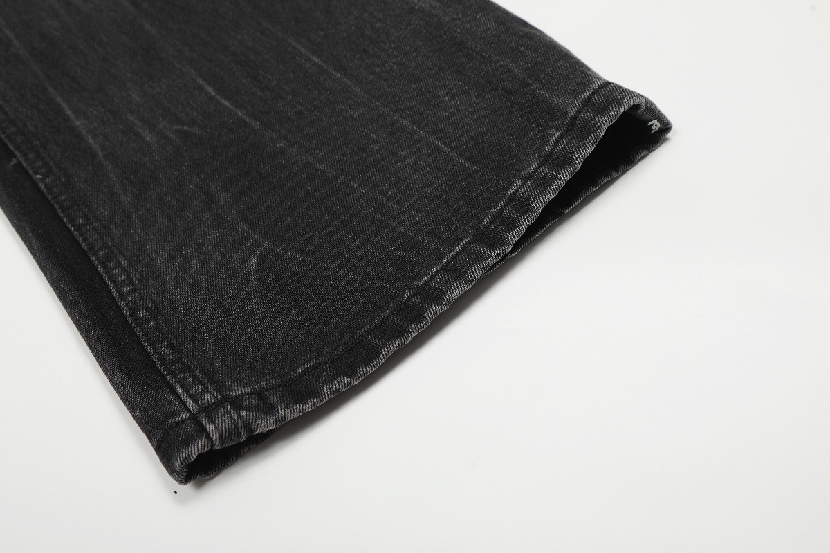 Curved Wash Distressed Slimming Jeans American Style High Street Slightly Flared mid Waist Long Non-Stretch Softener_mkmklike.com
