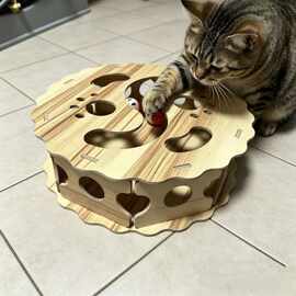 定制木质猫咪自嗨玩具消耗游戏铃铛迷宫盒子宠物玩具游戏花边木盒
