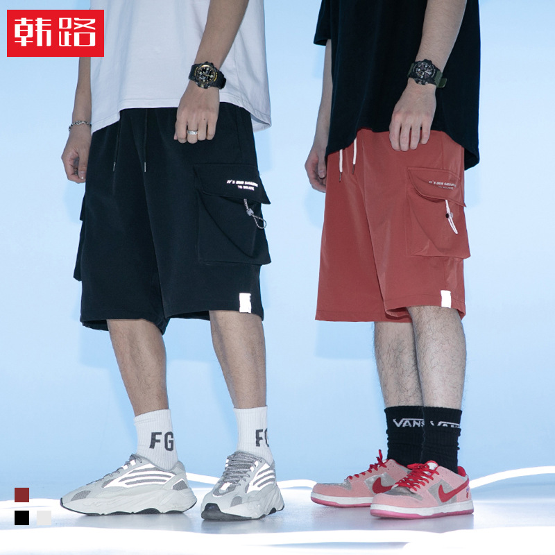 韩路主推系列 2021夏新款工装五分裤宽松机能风口袋抽绳短裤男装|ru
