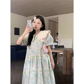 大码女装法式复古娃娃领连衣裙夏季新款胖2-300斤显瘦时尚长裙