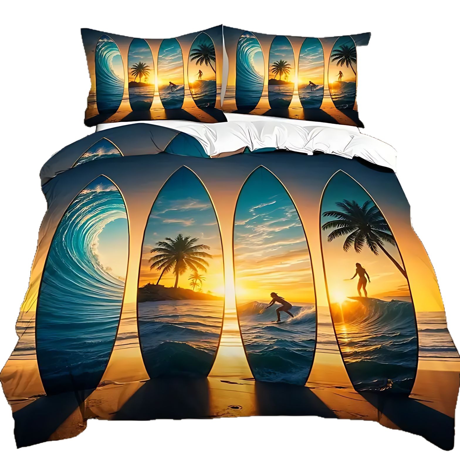 TEMU / JIT transfronterizo Sunset AFHUI impresión digital de alta definición colcha de colcha de almohada conjunto de ropa de cama para diseñar