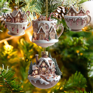 Cross-Border New Christmas Tree Igloo Car Hanging Ornament Coffee Cup Pendant 2D Acrylic Car Interior Backpack Pendant