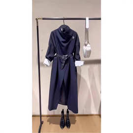 2084秋冬新款洋气独特别致高级感超好看长款蓝色风衣外套女