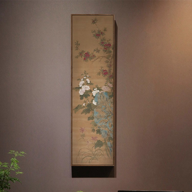 New Chinese Retro Style Famous Flower and Bird Decorative Painting Chinese Style Song Style Aesthetic Tea Room Study Vertical Screen Soft Decoration Hanging Painting