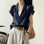 宽松夏季v领短袖衬衫