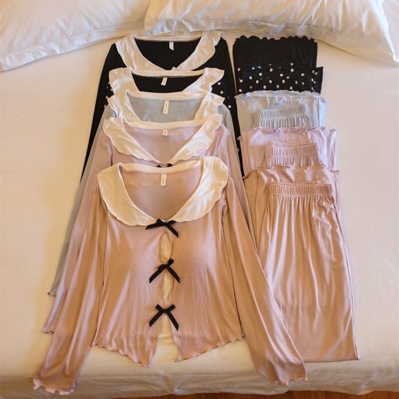 Cross-Border Export Modal Spring and Autumn New Women's Pajamas with Flared Sleeves, Long Pants, and Chest Pads, Pure Desire Style Loungewear Set