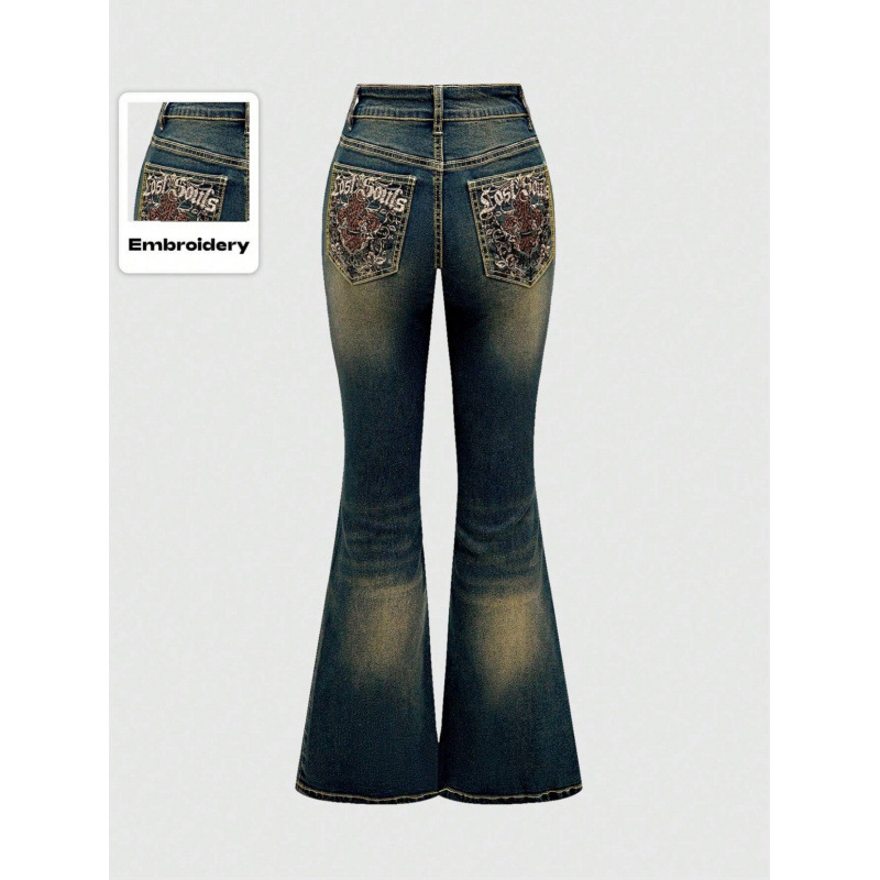 Cross-Border Exclusive Supply of Women's Micro-Flared Jeans, European and American Style Spicy Girl Heavy-Duty Embroidered High-Waisted Distressed Flared Pants, Export Ready Stock Cross-Border Exclusive Supply of Women's Micro-Flared Jeans, European and American Style Spicy Girl Heavy-Duty Embroidered High-Waisted Distressed Flared Pants, Export Ready Stock