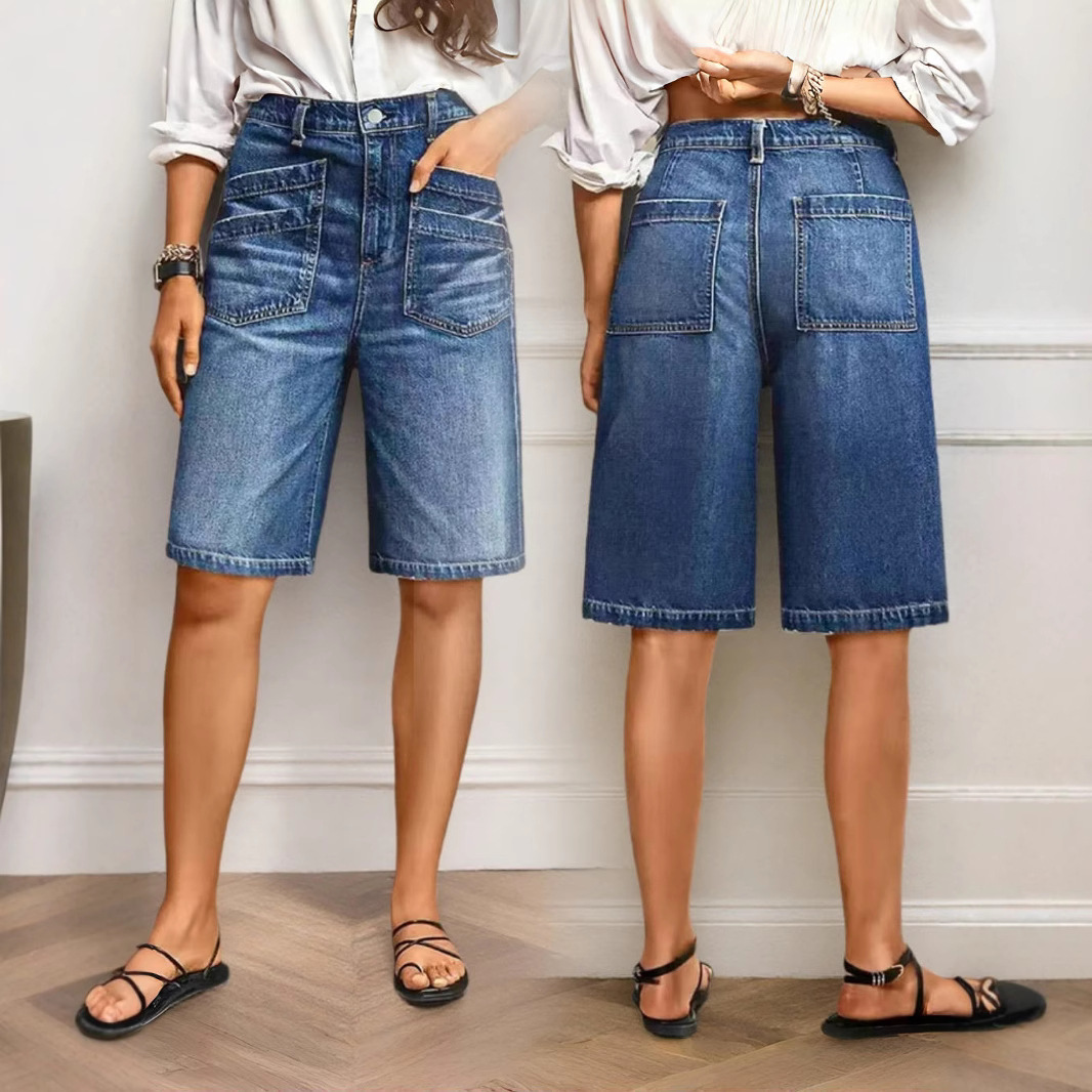 Amazon Aliexpress European and American Foreign Trade Cross-Border Washed Stretch Mid-Waist Straight Jeans Retro Brushed Mid-Pants for Women