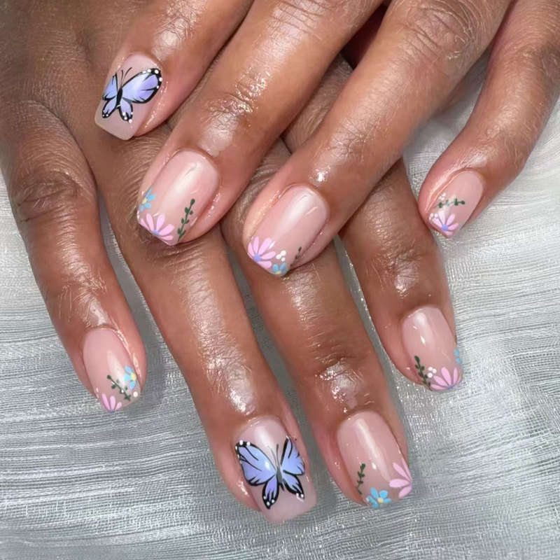 X-0694 Butterfly Flower Manicure Gentle and Flexible Fingertip Art 24 Pieces Finished Wearable Manicure X-0694 Butterfly Flower Manicure Gentle and Flexible Fingertip Art 24 Pieces Finished Wearable Manicure