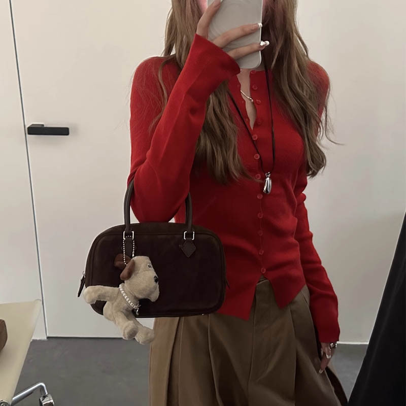 Autumn design fitted cardigan with a round collar