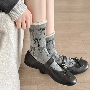 Autumn relaxation feeling ~ Korean ins full bow tube socks children contrast color Luo Kou bubble edge pile socks
