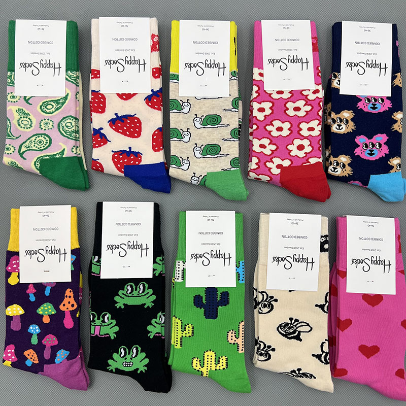 Happysocks New Flagship Store Women's Mid-Calf Socks Swedish Trend Brand HS Versatile Four-Season Outer Socks Wholesale