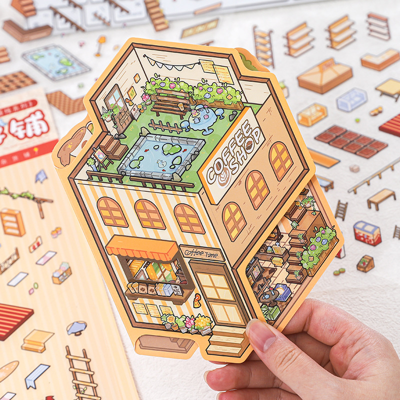 Pegatinas de paisajismo en miniatura de huellas de papel, pegatinas, series de postes, escenas de temas retro, pegatinas decorativas de material de cuenta manual