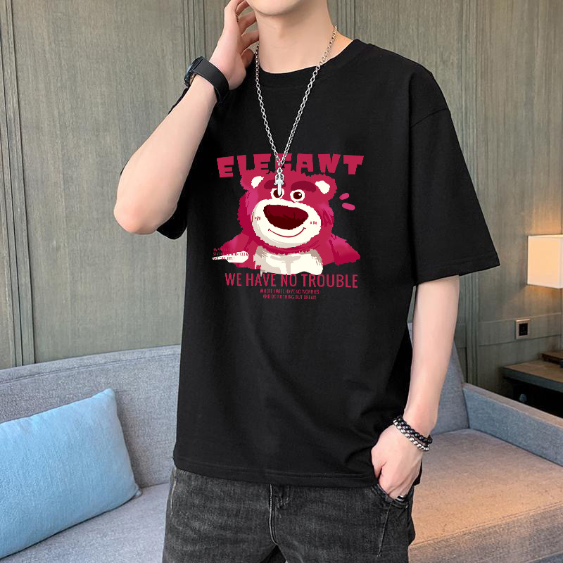 Moda estilo coreano corto moda negro hielo seda manga corta Camiseta cuello redondo Camiseta para hombres y mujeres