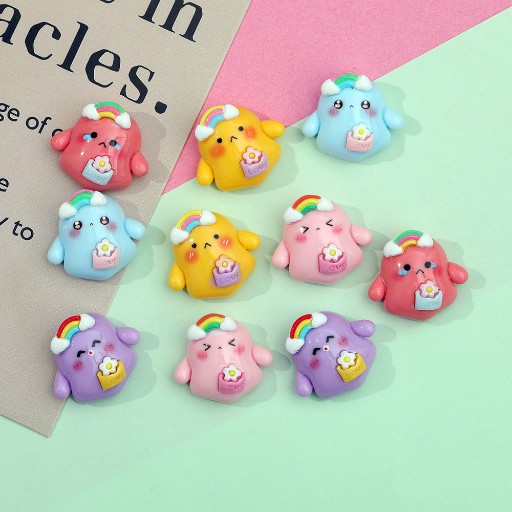 Nueva historieta lindo pollo Arco Iris DIY resina accesorios hechos a mano accesorios para el cabello teléfono móvil Shell llavero zapato hebilla accesorios al por mayor