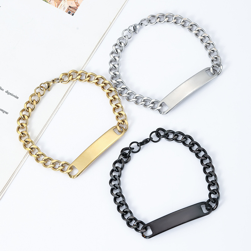 Cross-Border European and American Hot-Selling Simple Stainless Steel Non-Fading High-End Titanium Steel Bracelet with Engraving DIY Jewelry Wholesale Cross-Border European and American Hot-Selling Simple Stainless Steel Non-Fading High-End Titanium Steel Bracelet with Engraving DIY Jewelry Wholesale