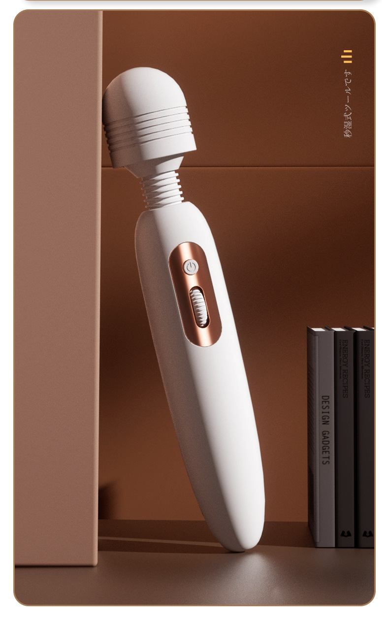 Mystery Miro AV Wand Vibrator, TPE, One-Button Control, 25.9 cm, White-Pink — detail image 6