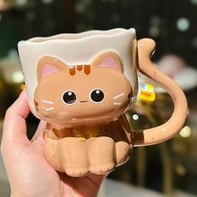 创意立体猫咪陶瓷马克杯可爱少女心咖啡杯办公室喝水杯家用牛奶杯