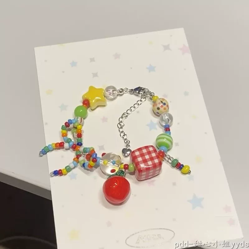 Beaded children's bracelet, adjustable cord, assorted charm styles, 10 cm
