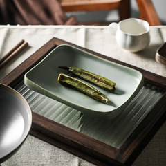 蒔繪金繕8英寸厚邊長方缽深盤家用日式復古粗陶湯菜盤景德鎮餐盤