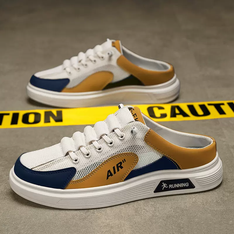 2025新款休闲板鞋春季透气运动网面懒人无后跟一脚蹬半拖鞋男鞋