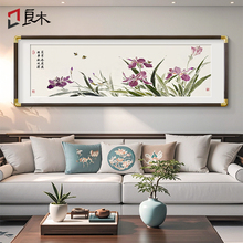 兰花挂画新中式客厅沙发背景墙装饰画高端花卉花鸟卧室床头壁画
