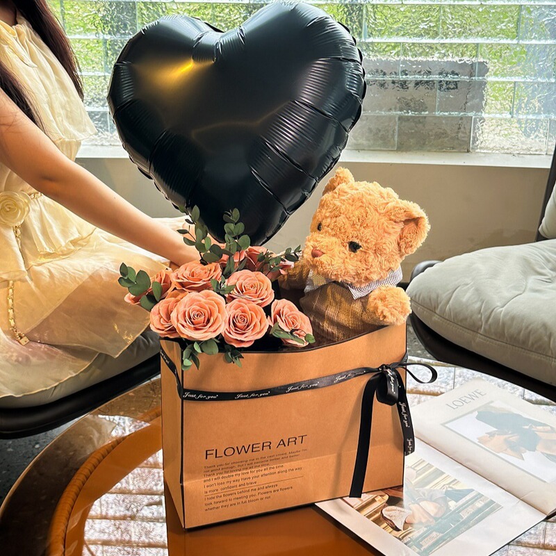 ぬいぐるみのクマの花束、プリザーブドローズ、造花、バレンタインデーのギフト、女の子への誕生日プレゼント、プリザーブドフラワー|undefined